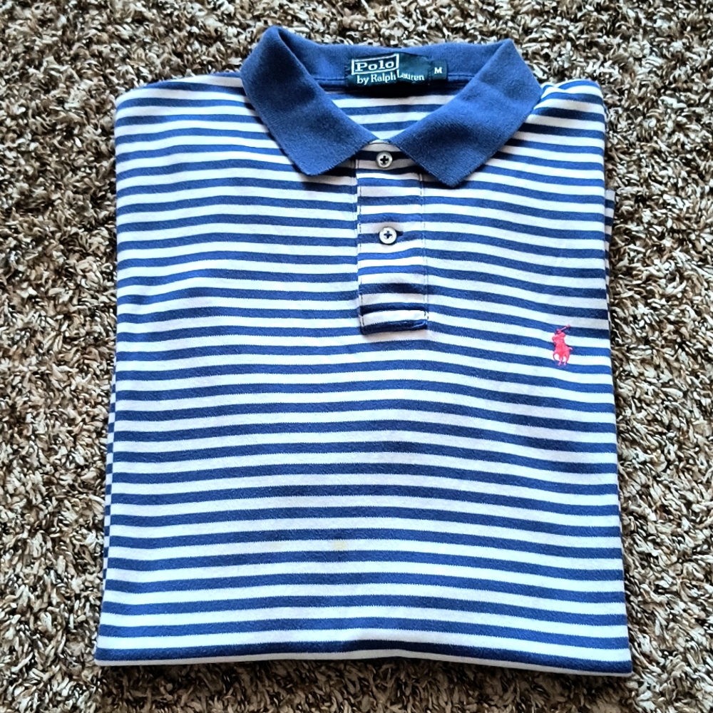Ralph Lauren Blue and White Polo Shirt Classic Stripes
